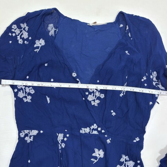 Free People Jasmine Embroidered Bell Sleeve Mini Dress Navy - Size 4 - Picture 6 of 7